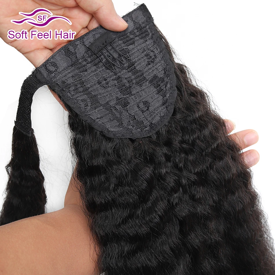 Skup Kinky prosto kucyk zapięcie na haczyk i pętlę człowieka peruka z kucykiem przedłużanie włosów Remy brazylijski kucyk dla kobiet miękkie w dotyku włosy