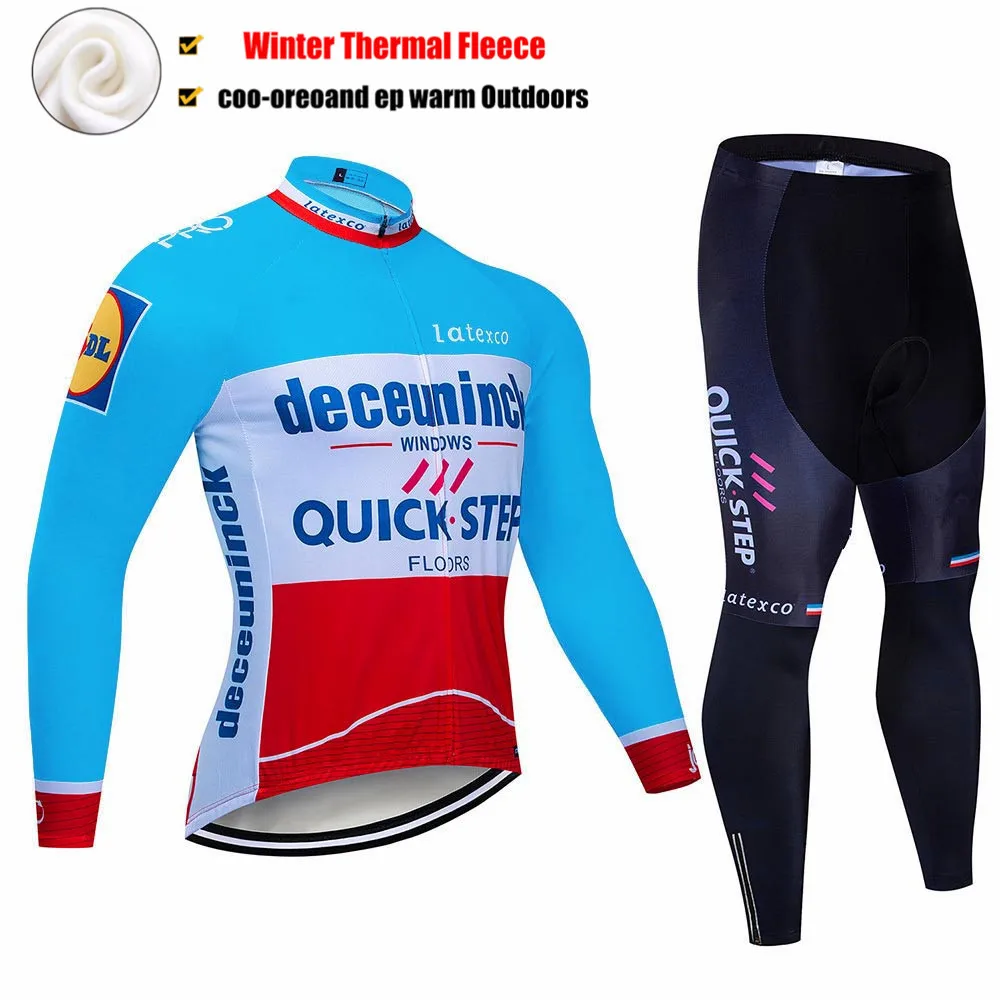 Pro Team QUICK STEP Cycling Jersey 9D Bib Set Belgium Bike Clothing Mens Winter Thermal Fleece Bicycle Clothes Cycling Wear - Цвет: Белый