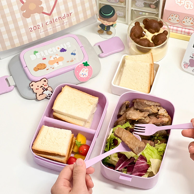 Kawaii Portable Lunch Box Girls School Kids Plastic Picnic Bento Box  Microwave