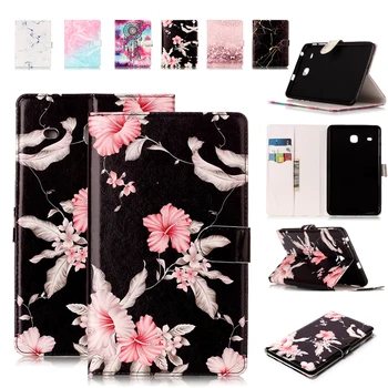 

Case for Samsung Galaxy Tab E 8.0 SM-T377 T375 T378 Luxury Flower Marble PU Leather Stand with Card Slot Coque Shockproof
