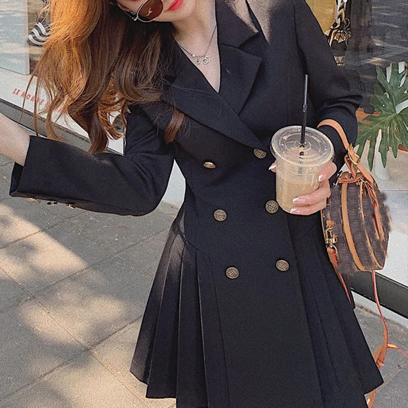 Blazer Dress Women Black Party Skirt Female Spring 2021 Korean Elegant Long  Sleeve Double Breasted Office Vestidos Damen Kleider - Dresses - AliExpress