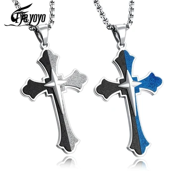 

EyeYoYo Personality Cross Necklace Male Simple Frosted Cross Pendant Christian Titanium Steel Necklace