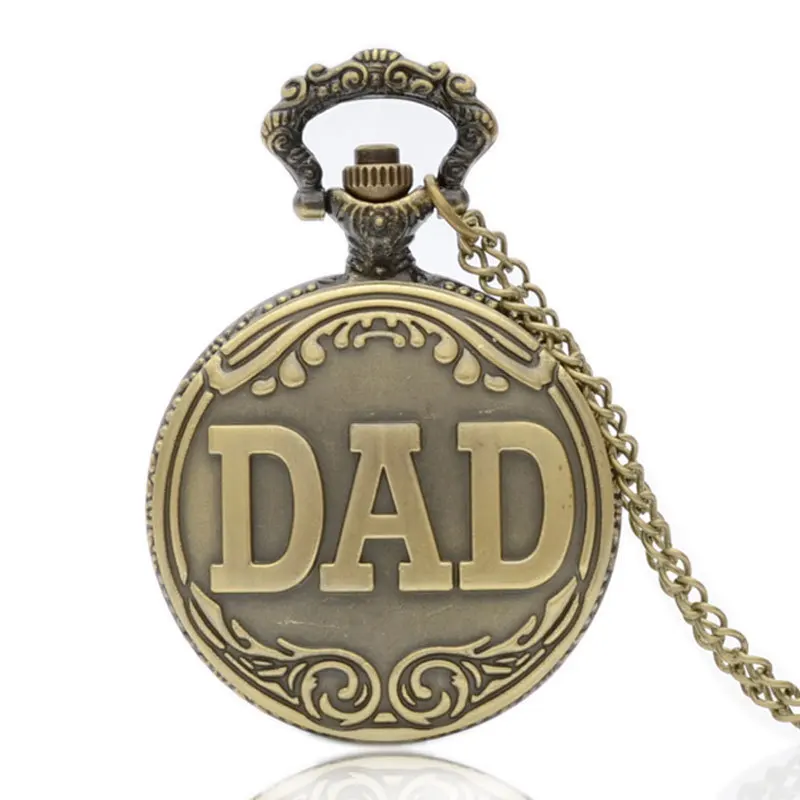 

IBEINA Father's Day Full Hunter Quartz Engraved Fob Retro Pendant Pocket Watch Chain Gift for Dad