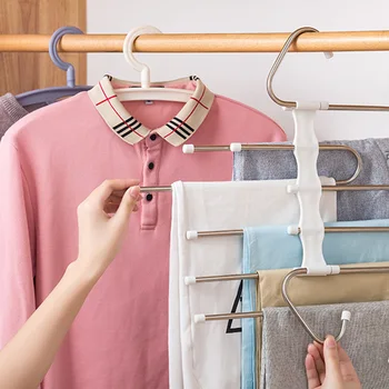 

2pcs Multifunctional Magic Pants Rack Stainless Steel Trousers Rack Multi-layer Storage Folding Telescopic Hanger Rack
