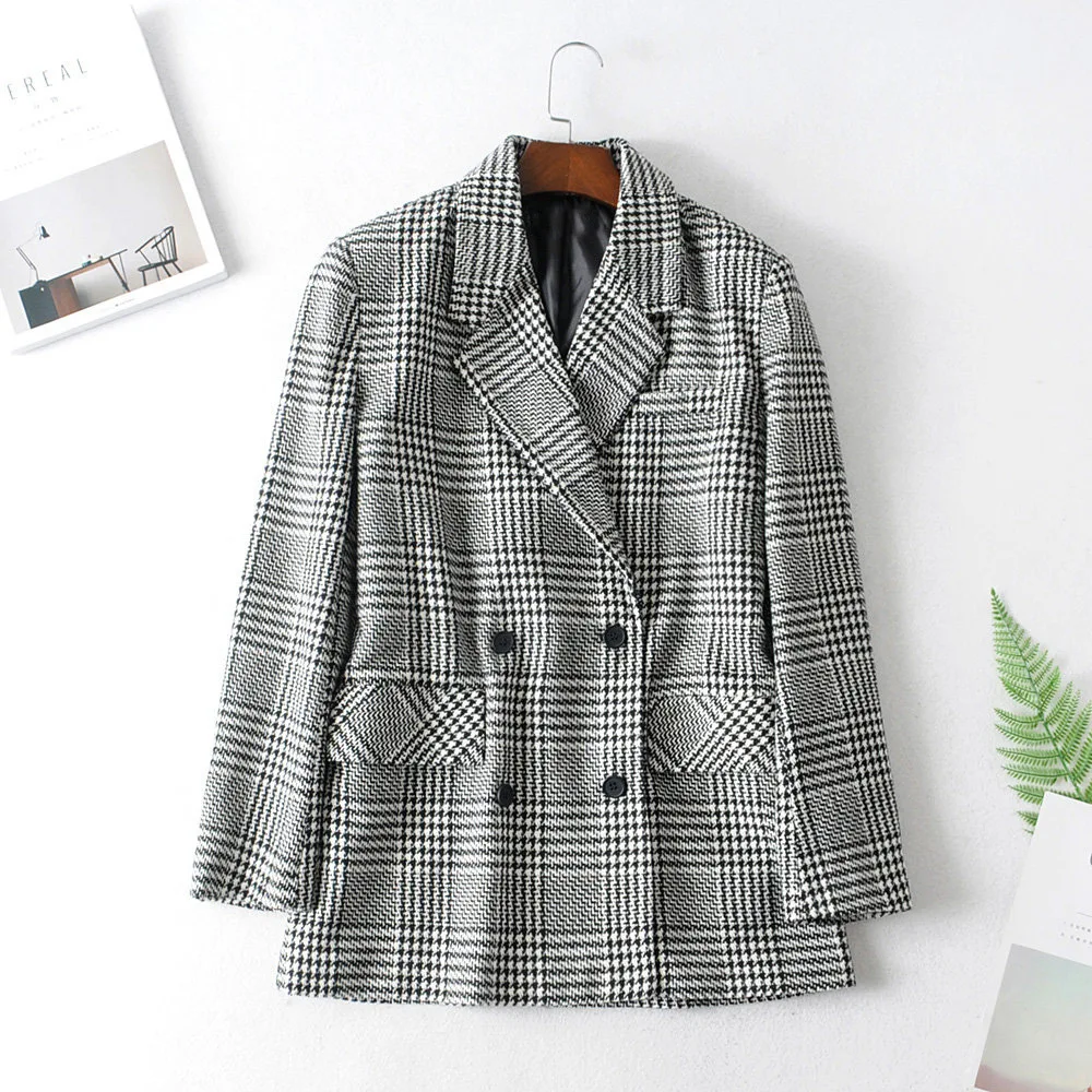 

Western Style WOMEN'S Dress 2019 Spring And Autumn New Style Double Breasted Retro Pattern Suit Jacket Women's