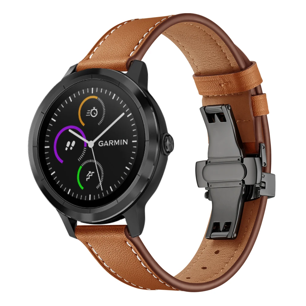 UEBN 20 мм черная бабочка застежка кожаный ремешок для Garmin Vivoactive 3 HR Venu/Garmin Move/Forerunner 245 265 музыкальные Ремешки для наручных часов
