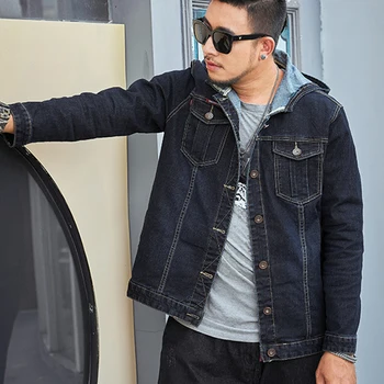 

Men'Hooded Denim Jacket Plus size Jacket Top Hoodie Men's Fashion Stretch Large Size Coat brand high quality big jacket