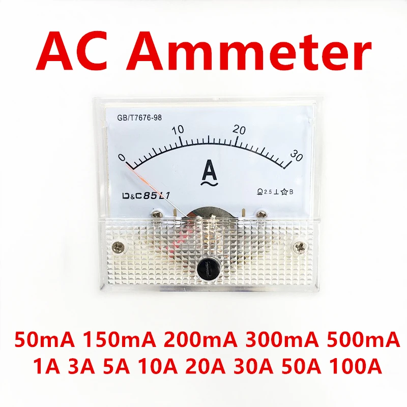 85 L1 AC аналоговая панель измерителя тока 50mA 500mA 1A 5A 10A 20A 50A 100A измеритель