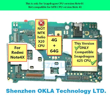 

1pcs For 625 CPU Redmi Note 4X Note4X 4G RAM 64G ROM Motherboard Mainboard Logic Board Replacement used original