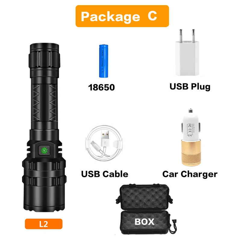 Самый яркий Дальний XHP50.2 светодиодный светильник-вспышка, светильник-вспышка, водонепроницаемый фонарь светодиодный светильник, мощный аккумулятор 18650 26650 - Испускаемый цвет: C