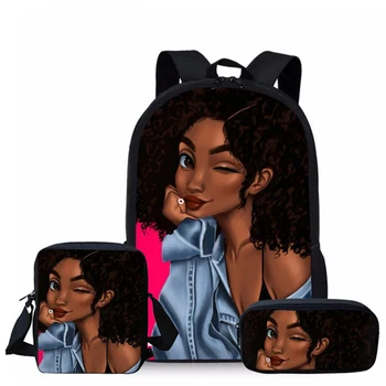 

3pcs/Set Afro girls backpack Children School Bags Black Art African Girl for Teenagers boys girls School Bagpack Kids Book Bags