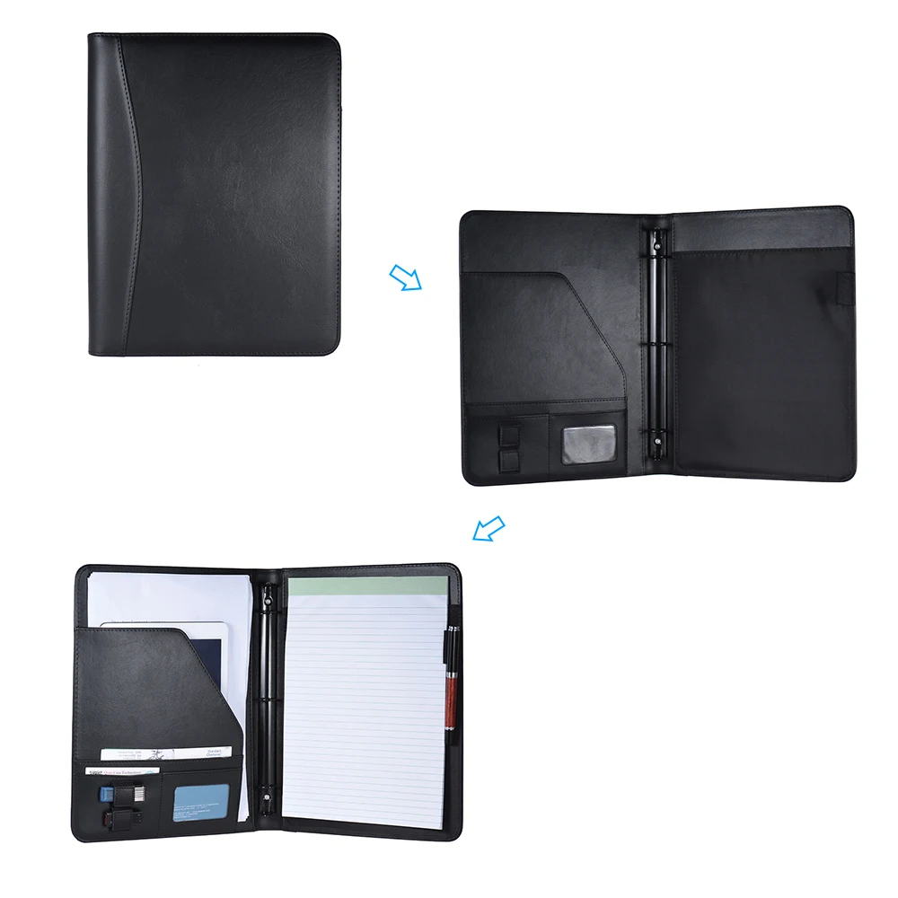 

Professional Business Portfolio Folder Document Case Organizer Leather A4 Padfolio PU with Business Card U Flash Disk Holder