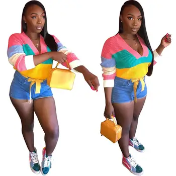 

New 2019 Spring Soft Sweaters Women Pullovers Knitted Tops V Neck Female Long Sleeve Jumper Colorful Sweater