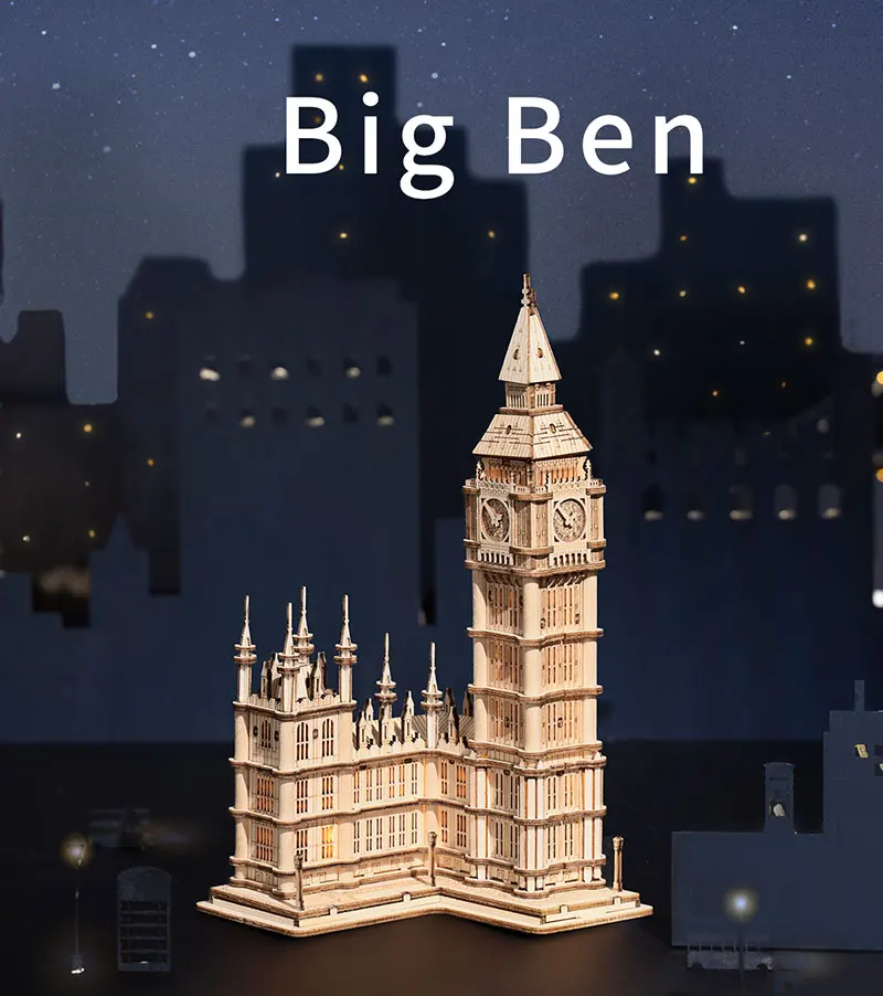 3D Wooden Puzzle Game Big Ben Tower Bridge Pagoda Building Model