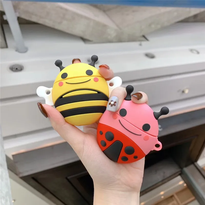 

3D Cute Cartoon Bees Headphone Cases For Apple Wireless Bluetooth Headset Airpods 1 2 Earphone Cover For Air Pods 2 Accessories