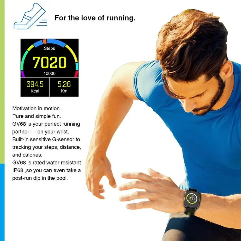 GV68 Sports Smart Watch IP68 Waterproof Pedometer Bluetooth Call Multiple Dial Clocks Heart Rate Monitor Fitness Tracker