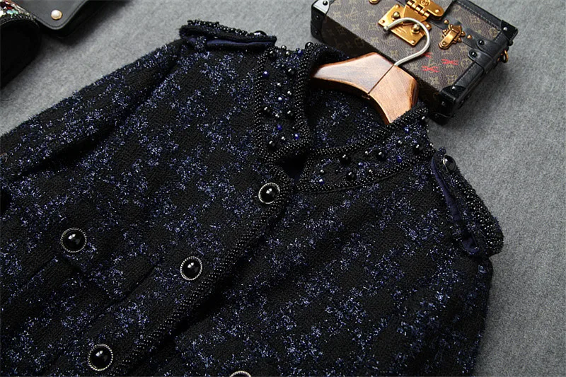 High Quality Runway Designers Luxury Beading Tweed Woolen Jackets and Coats Autumn Winter Long Overcoat Wool Blends Outerwear