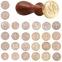 Kit de sceau de cire rétro, 26 lettres de l'alphabet, en bois, tête en cuivre, Sollos, outils de sceau, Post décoration 