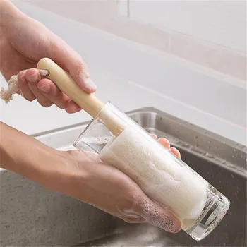 

Household Cleaning Brushes Long Wooden Handle Loofah Brush Household Tea Cup Brush Simple Practical Tool Home Cleaning Utensil