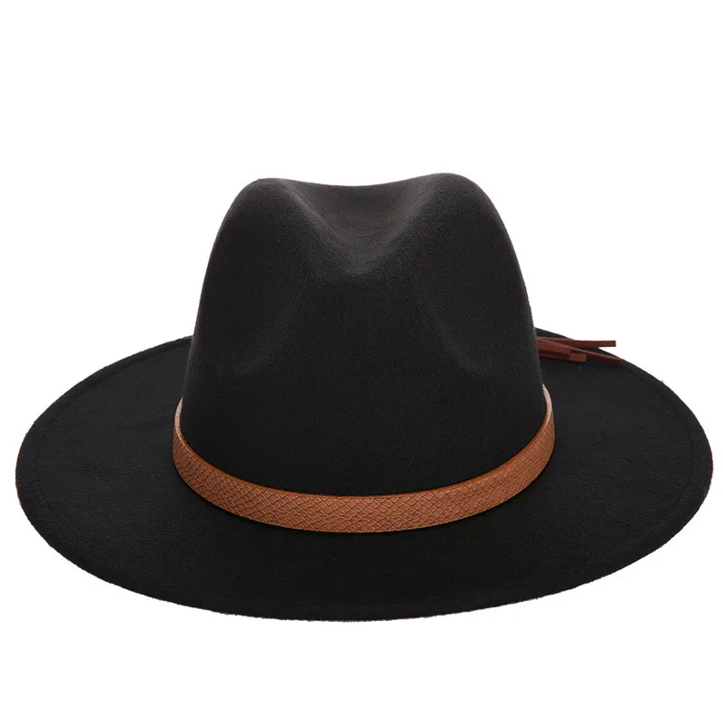 Новая модная однотонная мужская Шляпа Fedora на осень и зиму, шерстяная кожаная Мужская винтажная Классическая Шапка Sombrero