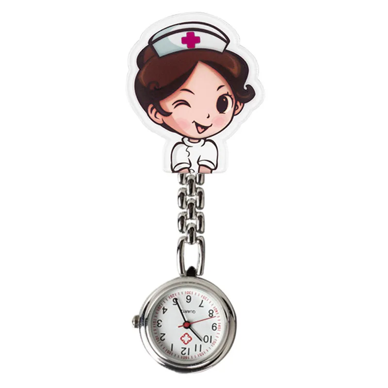 Vendedor Caliente Lindo reloj de bolsillo de la enfermera de dibujos animados Clip colgante ángel blanco portátil de moda Simple reloj pulsera Harajuku ropa Unisex broche Accesorios 0LdJlY36YJ1