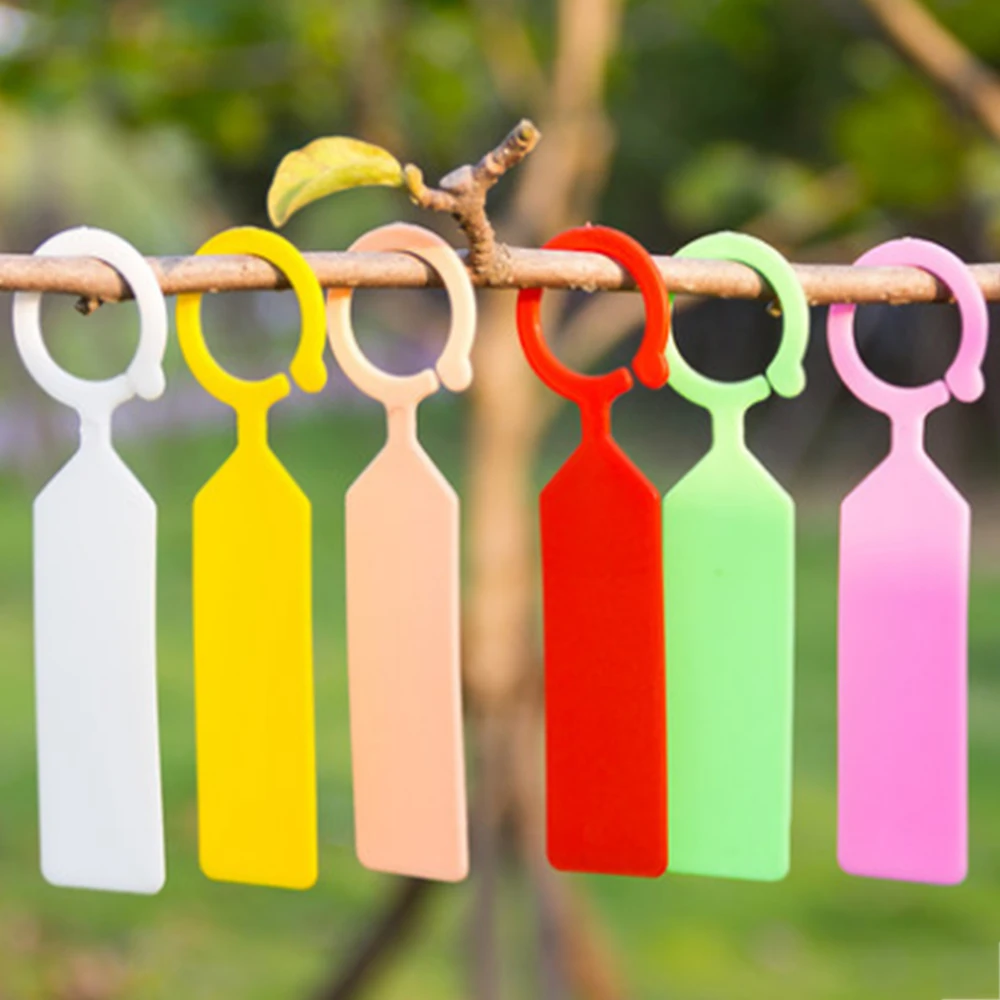 100PCS 11*2.4cm Plastic Plants Tags Nursery Garden Ring Label Pot Marker Stake Hanging Tags Greenhouse Bonsai Collar Tags