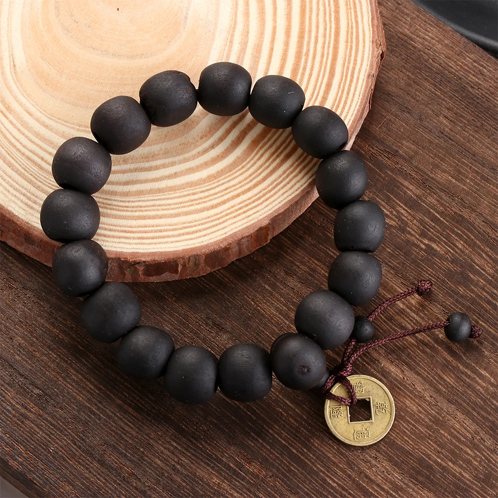Wood Bead Buddha Bracelet 1Pc Copper Coin Women Men Lucky Religion Bracelets Charm Jewelry