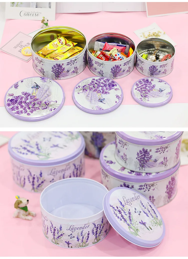 3 Pcs/Set Metal Box Lavender Cookies Chocoleta Candy Packaging Home Storage Decor Drawer Organizer Gift Box