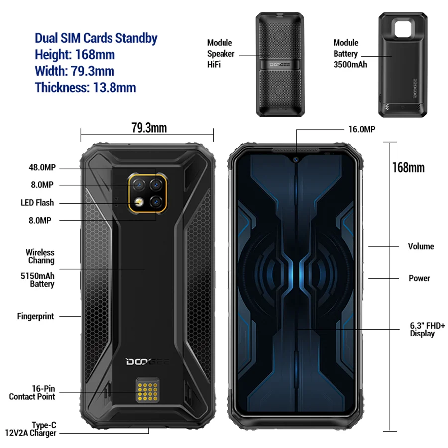 DOOGEE S95 Pro модульный прочный мобильный телефон IP68/IP69K 6,3 дюймов дисплей 5150 мАч Helio P90 Восьмиядерный 8 Гб 128 ГБ 48мп камера Android 9