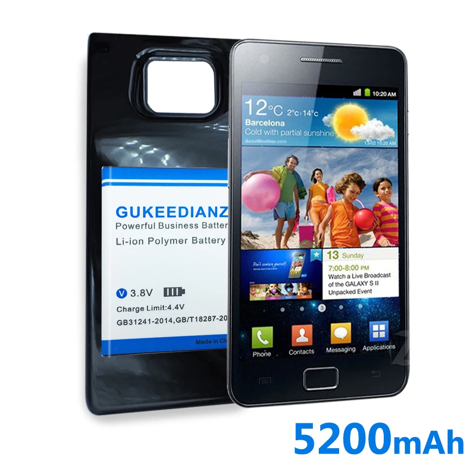 GUKEEDIANZI аккумулятор большой емкости S2 I9100/EB-F1A2GBU 5200 мАч для samsung GALAXY S2 SII I9100 с бесплатной задней крышкой