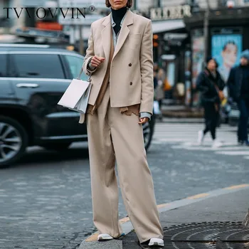

TVVOVVIN Casual Women's Suits Long Sleeve Asymmetry Blazer Coat High Waist Wide Leg Pants Two Piece Sets 2020 Autumn Q825