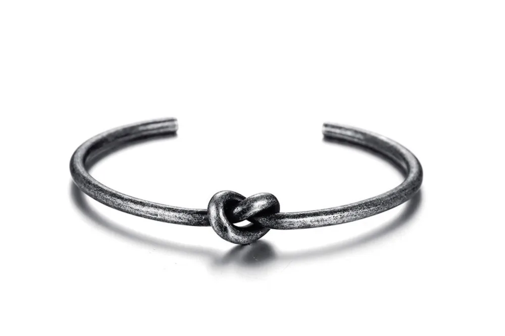 Mens Love Knot Bangle Stainless Steel Antique Silver Color Knot Twisted Cuff Bracelet Unisex Men Jewelry Pulseira Braslet Masculina 15
