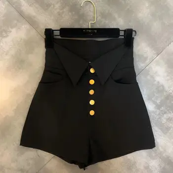 

High Waist Short Pants Women 2020 Autumn New Buttons Decorated Small Women's Trend High Waist Boots Pants Short Femme