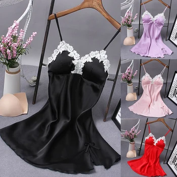 

Feamale Nighties Night Sleep Dress Summer Sexy Nightgowns Sleepwear Satin Nightgown Female Home Dress Sleepwear
