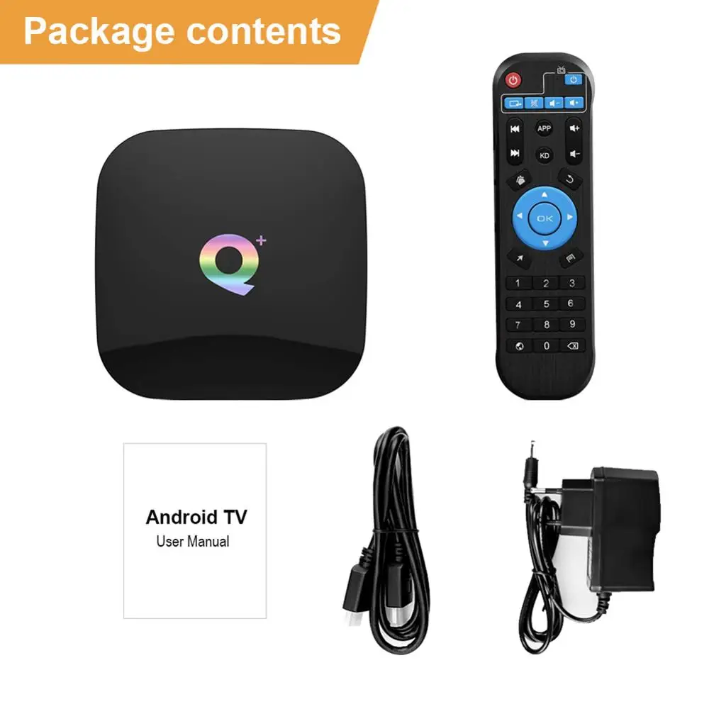  2019 Q PLUS Android 9.0 TV Box 4GB RAM 32GB ROM Wifi 2.4GHz Quad-core cortex-A53 HDMI 2.0 Support 6