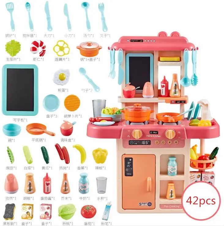 Моделирование cocina infantil звук и свет спрей для воды набор игрушечной посуды стол для приготовления пищи игровой дом кухонная плита пластиковая пищевая игрушка - Цвет: No original box