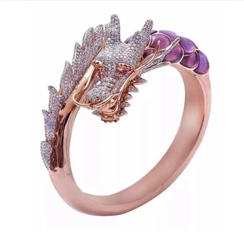 

5pcs Exquisite Rose Gold Fashion Unique Chinese Dragon Rings Gift Engagement Party Wedding Jewelry Gift Ring Size 6-10 G-43