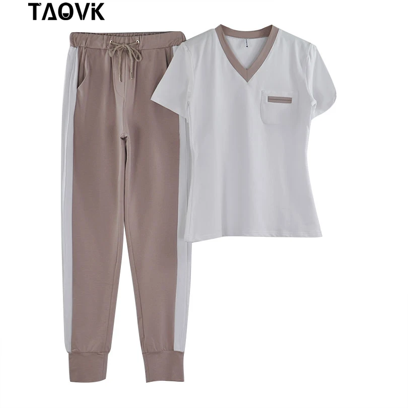 Женский спортивный костюм TAOVK комплект из футболки с коротким рукавом и брюк