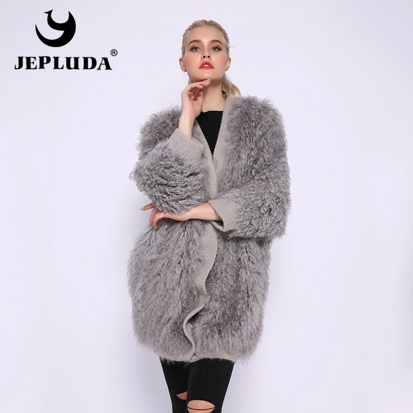 JEPLUDA Plus Size женская шуба натуральный мех овечья кудрявый без размера высоко
