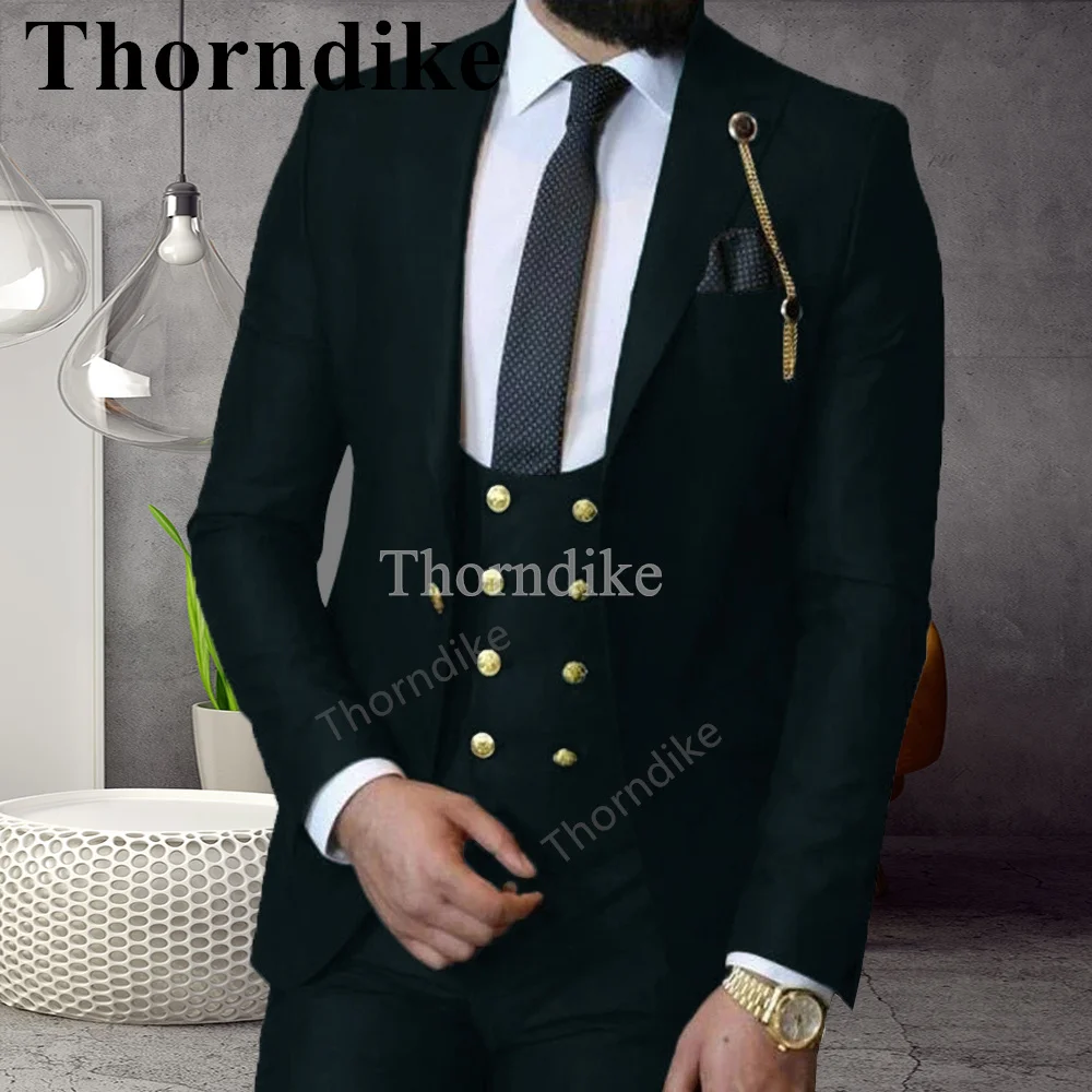 Thorndike One Button Men's Full Suit Wedding Dress Tuxedo Tailored Formal Suit for Men 3 Pieces Bussiness Jacket Vest Pants Set