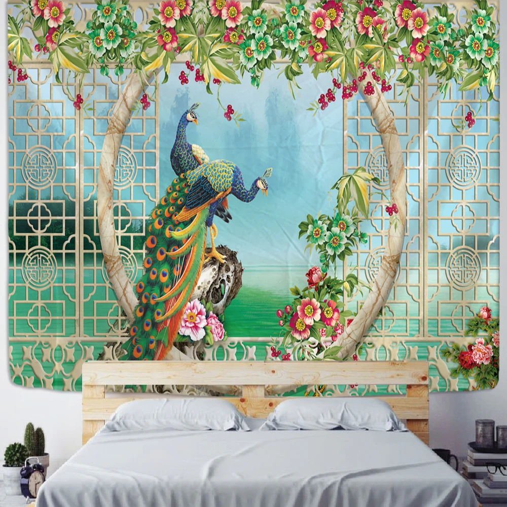 Painting Peacock Wall Hanging Tapestry Psychedelic Bedroom Home Decoration 