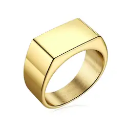 Jiayiqi Men's Punk Rock Stainless Steel Signet Ring - Bold Hip Hop Party Jewelry - 10 (Square Gold)