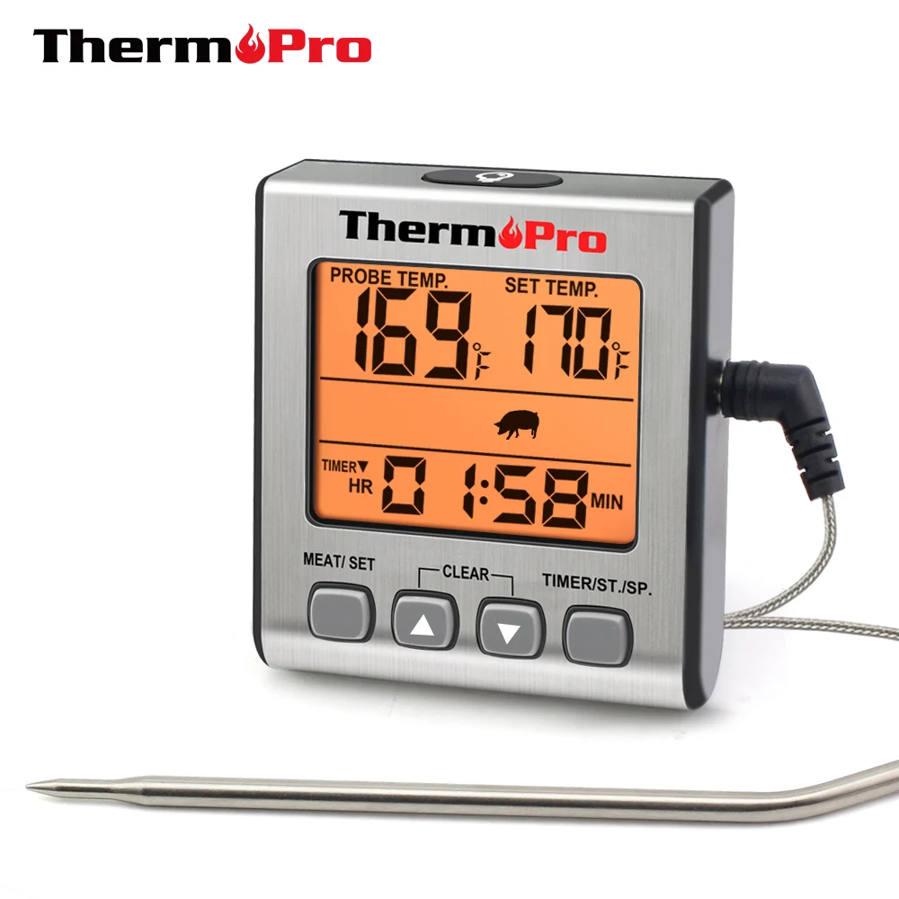 Timer elettronico digitale con termometro con sonda a filo per barbecue 