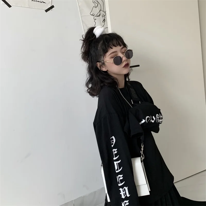 Женская футболка, осень, harajuku, футболка, vogue, уличная одежда, друзья, с буквенным принтом, длинный рукав, топы, свободная, повседневная, черная, парная футболка