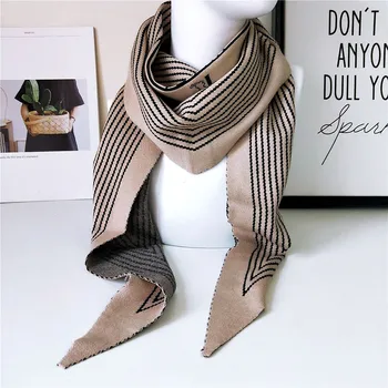 

2020 New Fashion Winter Warm Triangle Scarf For Women Knitting Shawl Blanket Shawls Scarf Female The Stripe Pattern