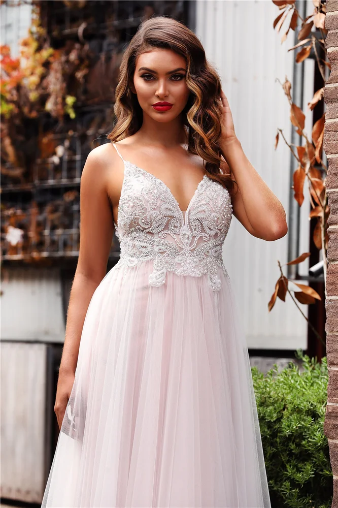 Vestido Formatura, платья на тонких бретельках для выпускного вечера, длинные тюлевые кружевные аппликации из бисера, Vestidos De Gala, платье с Боковым Разрезом