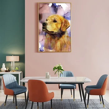 

Custom Creative Decorative Painting Golden Retriever Modern Decorative Painting Background Wall Restaurant Hotel Painting