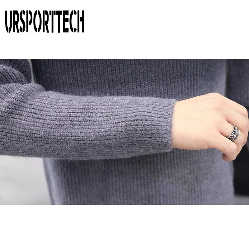 URSPORTTECH брендовый свитер Мужская брендовая одежда Осень Зима Новое поступление тонкий теплый свитер с круглым вырезом пэчворк пуловер Мужской Топ