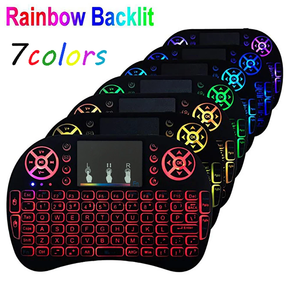 

Wireless Mini 7 Color 3 Color I8 Backlit Keyboard Touchpad Handheld English Russian Hebrew Version 2.4GHz For TV Box PC Android