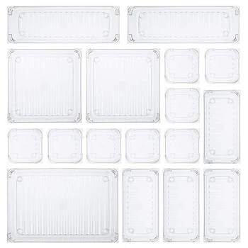 

17 Pcs Organizer Trays Clear Plastic Storage Boxes Dividers for Makeups Jewelry Office Craft Supplies - 5 Sizes